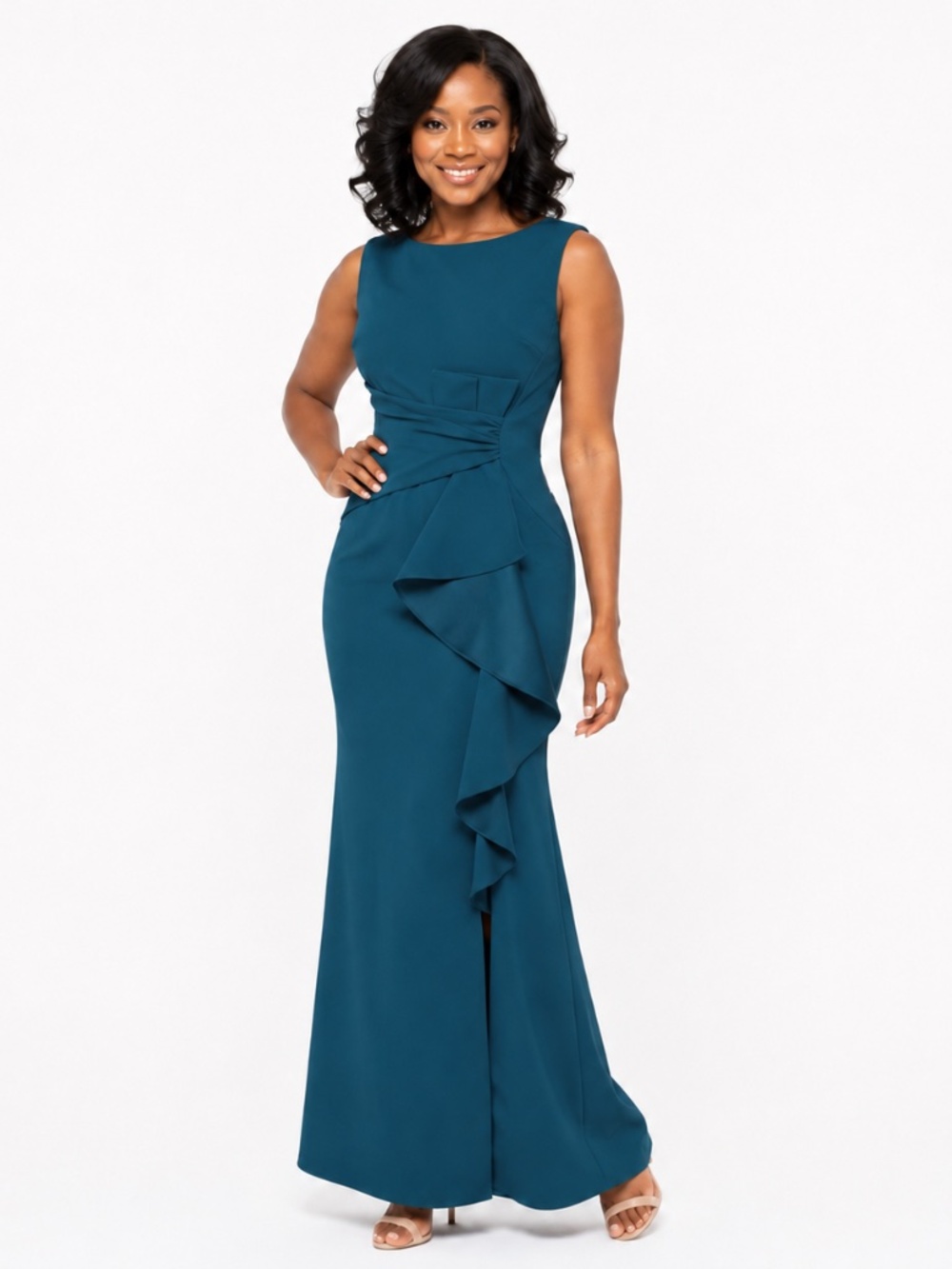 Betsy & Ada  - Petite Ruffled Boat-Neck Gown